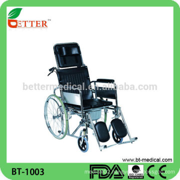 Steel Reclining Commode Wheelchair